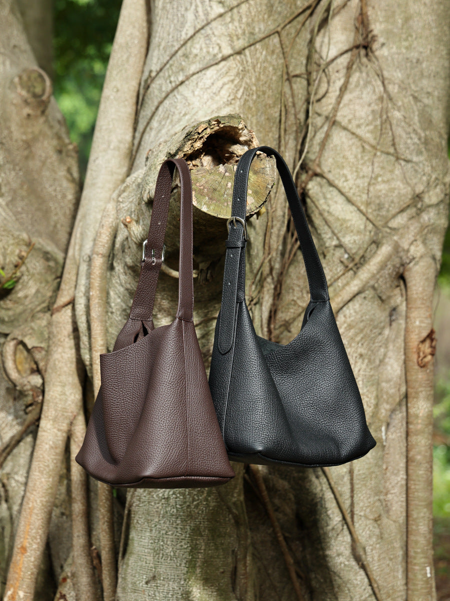 Minimal Genuine Leather Bucket Shoulder Bag - image 4