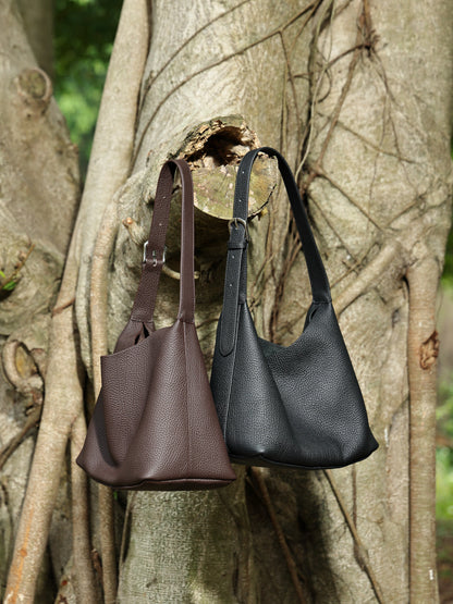 Minimal Genuine Leather Bucket Shoulder Bag - image 4