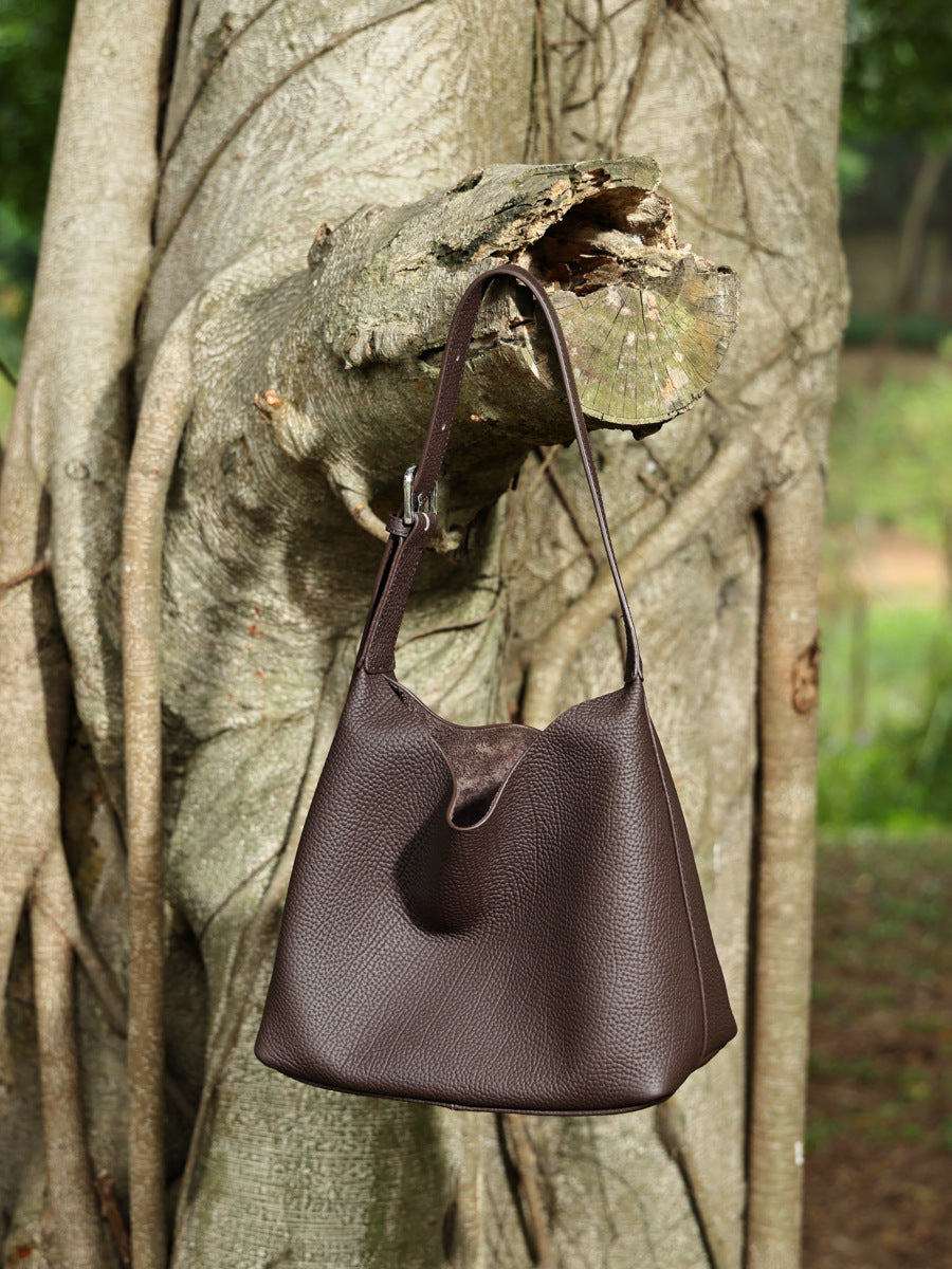Minimal Genuine Leather Bucket Shoulder Bag - image 5