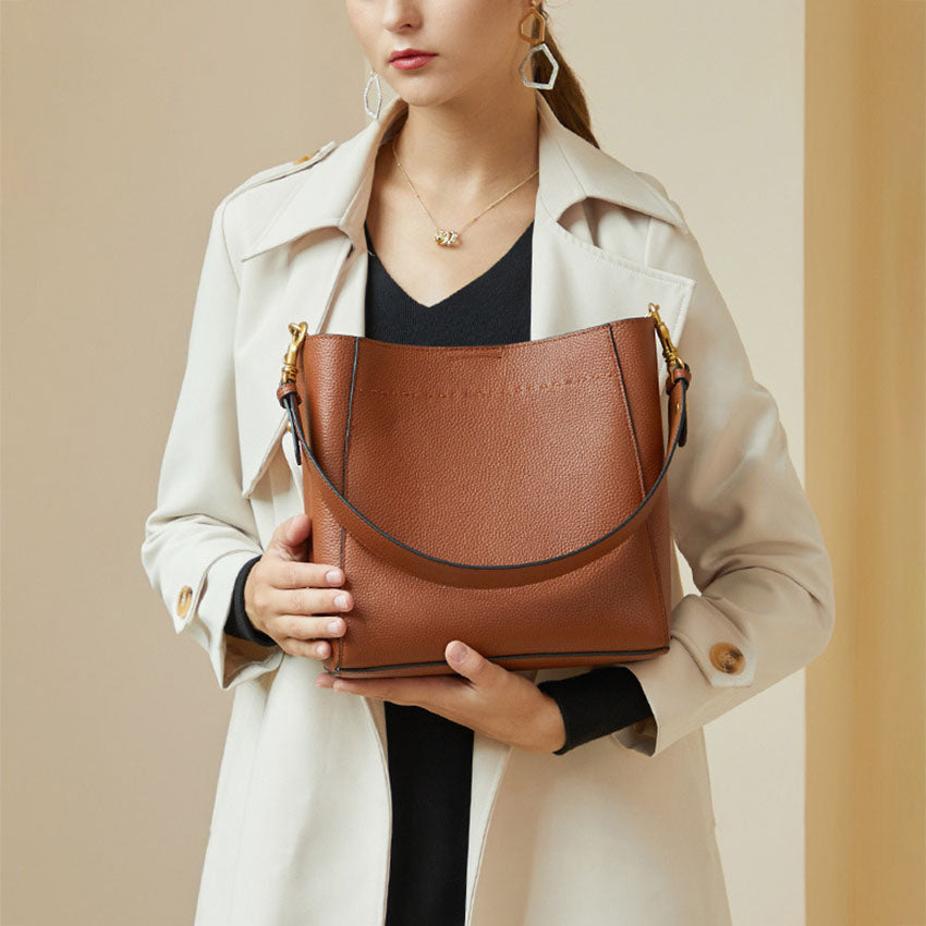 Minimal Genuine Leather Shoulder Tote Bag - image 4