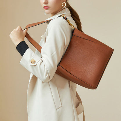 Minimal Genuine Leather Shoulder Tote Bag - image 5