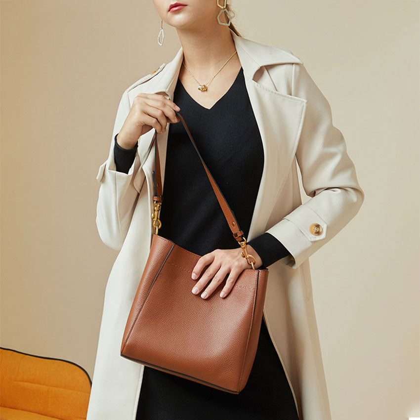 Minimal Genuine Leather Shoulder Tote Bag - image 6