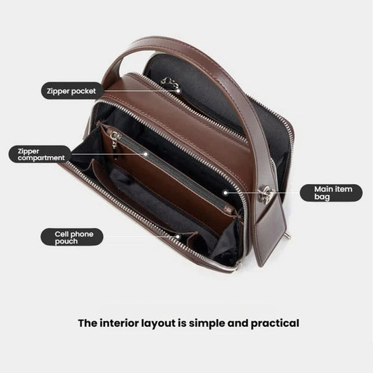 Multi-Compartment Genuine Leather Top Handle Bag - image 1