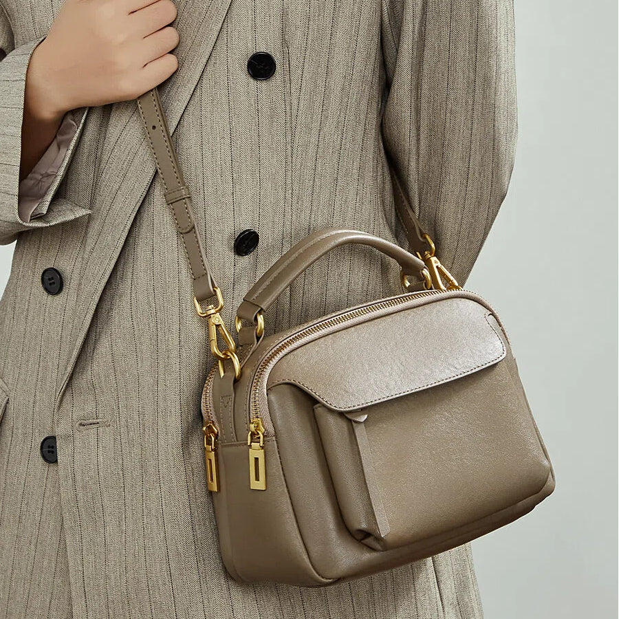 Multi-Pocket Genuine Leather Camera Crossbody Bag - image 2