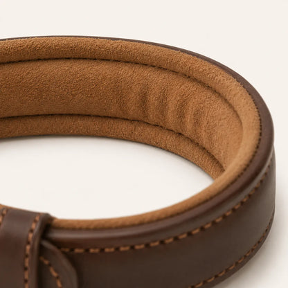 Close-up of padded inner lining on leather dog collar