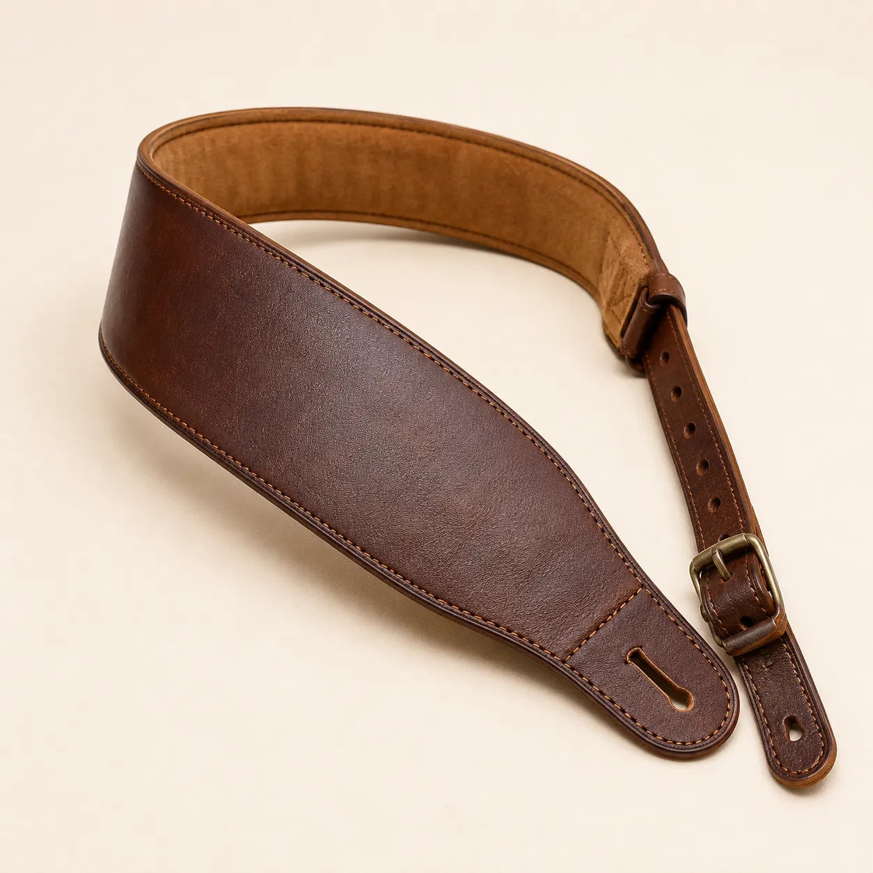 Padded brown leather guitar strap concept sample for OEM ODM orders