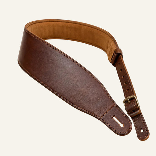 Padded brown leather guitar strap concept sample for OEM ODM orders
