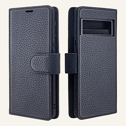 Pebble Leather Folio Card Slots Wallet Phone Case for Google Pixel 6 Series (Wholesale/OEM) - #F6F3ED square main image