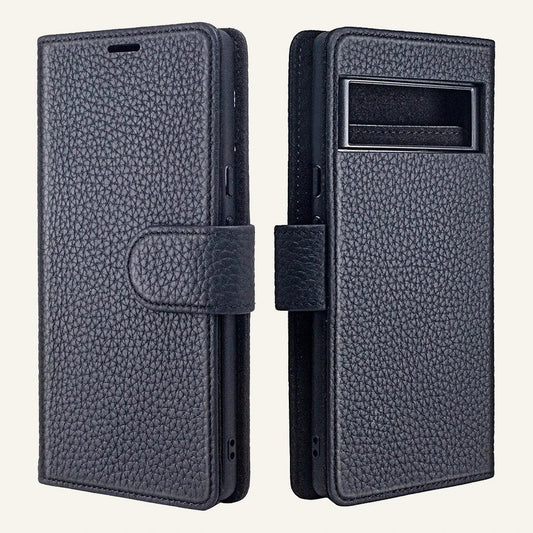 Pebble Leather Folio Card Slots Wallet Phone Case for Google Pixel 6 Series (Wholesale/OEM) - #F6F3ED square main image