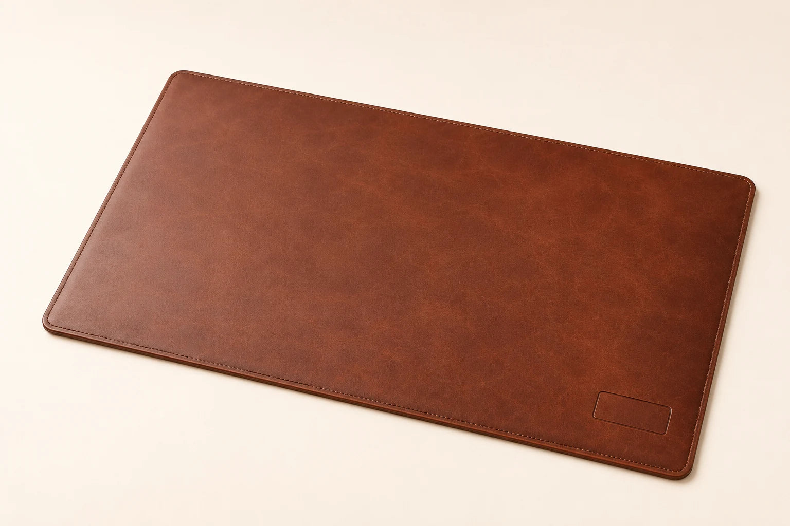 Personalized brown leather desk mat with blank logo area for wholesale OEM branding