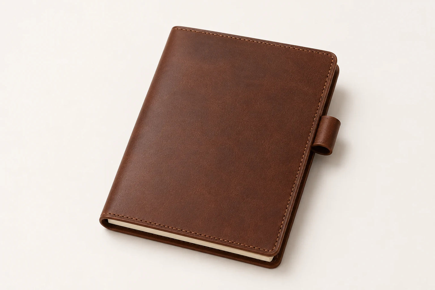 Personalized brown leather notebook cover with pen loop for OEM wholesale orders
