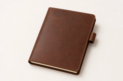 Personalized brown leather notebook cover with pen loop for OEM wholesale orders