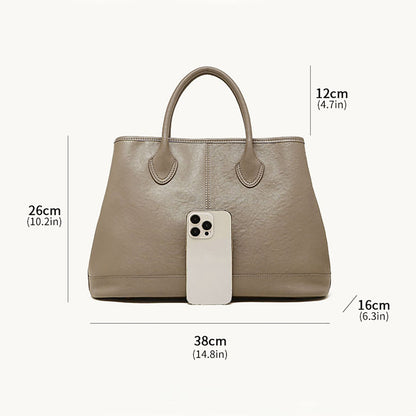 Pleated Genuine Leather Top Handle Tote Bag - image 1