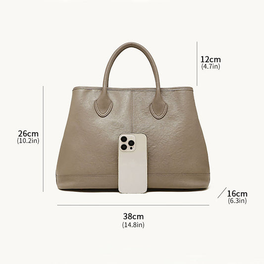 Pleated Genuine Leather Top Handle Tote Bag - image 1