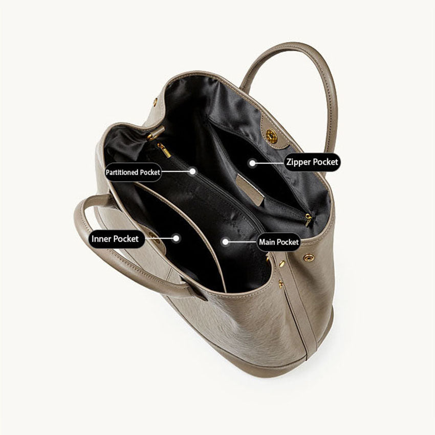 Pleated Genuine Leather Top Handle Tote Bag - image 2