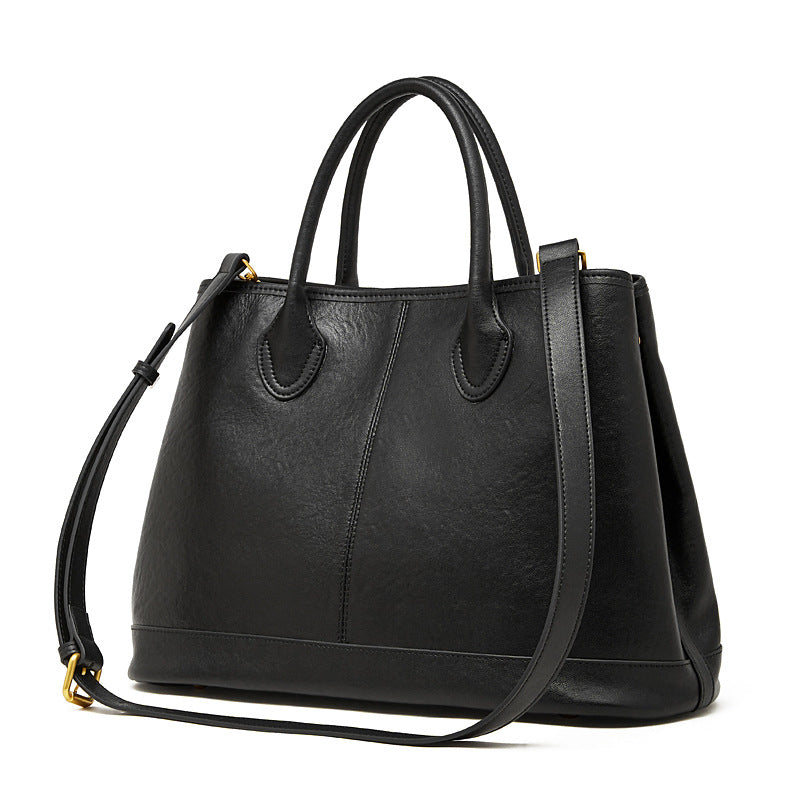 Pleated Genuine Leather Top Handle Tote Bag - image 7