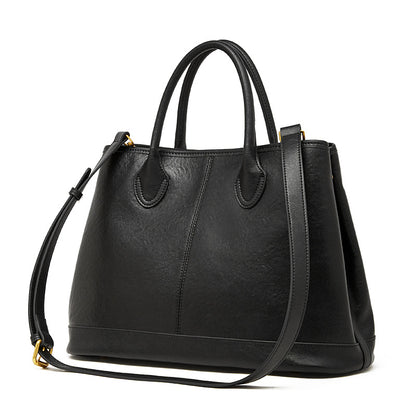 Pleated Genuine Leather Top Handle Tote Bag - image 7