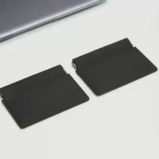 Black genuine leather slim pop-up card holder wallet - product video