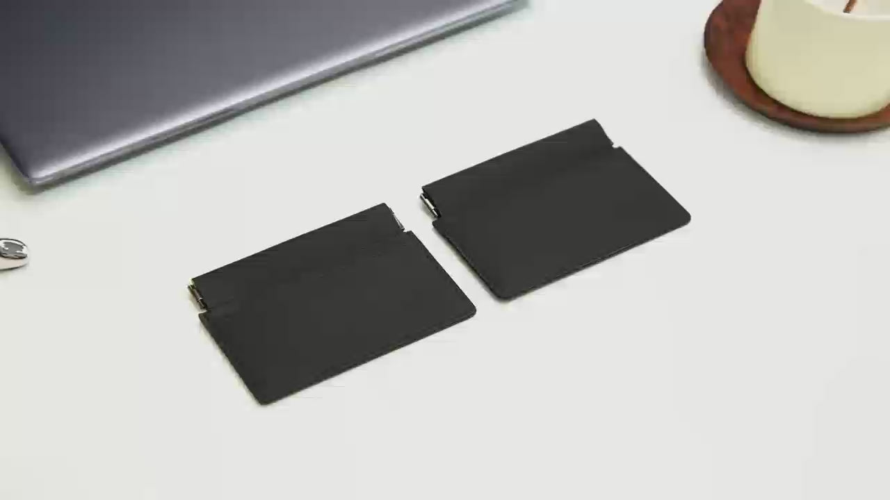 Black genuine leather slim pop-up card holder wallet - product video