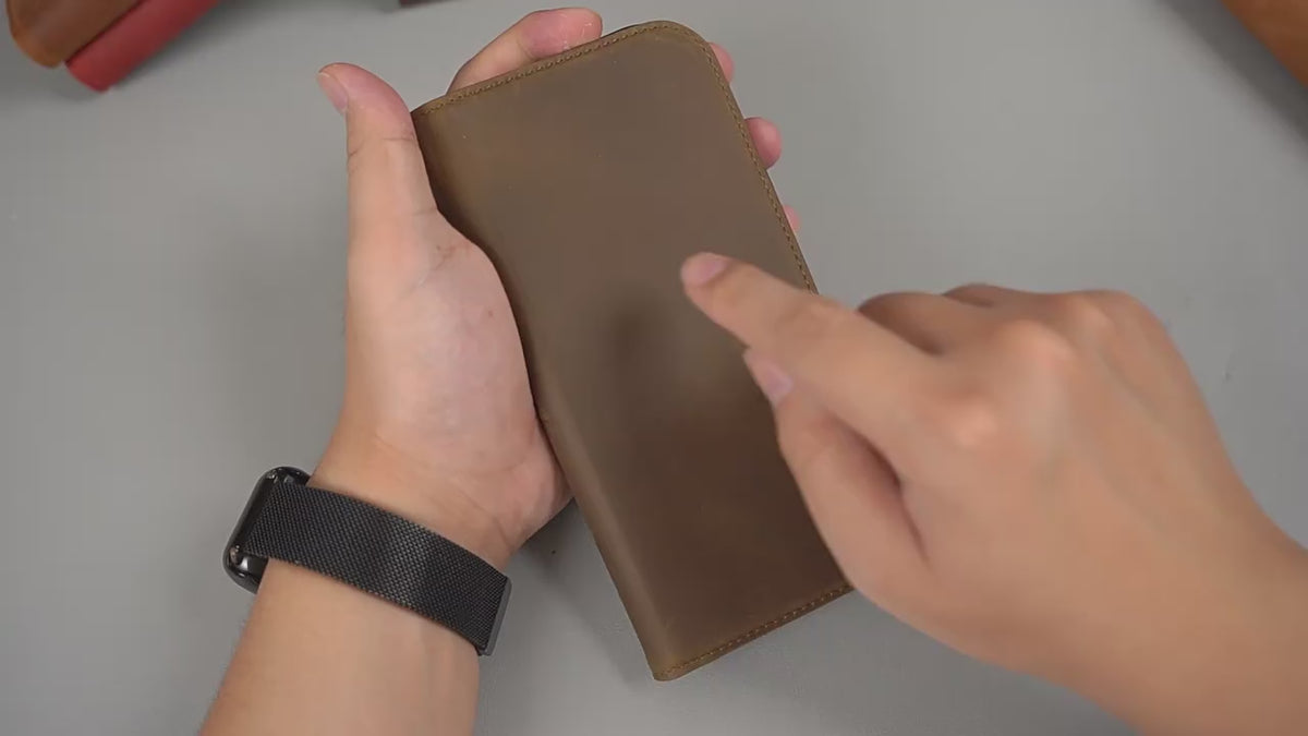Private label crazy horse leather folio case for iPhone 18 Pro Max wholesale OEM development - demonstration video 1