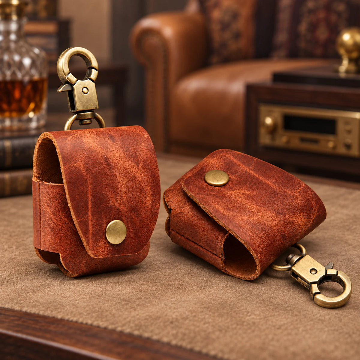 Private label crazy horse leather AirPods 3 keychain case for wholesale OEM production - image 7