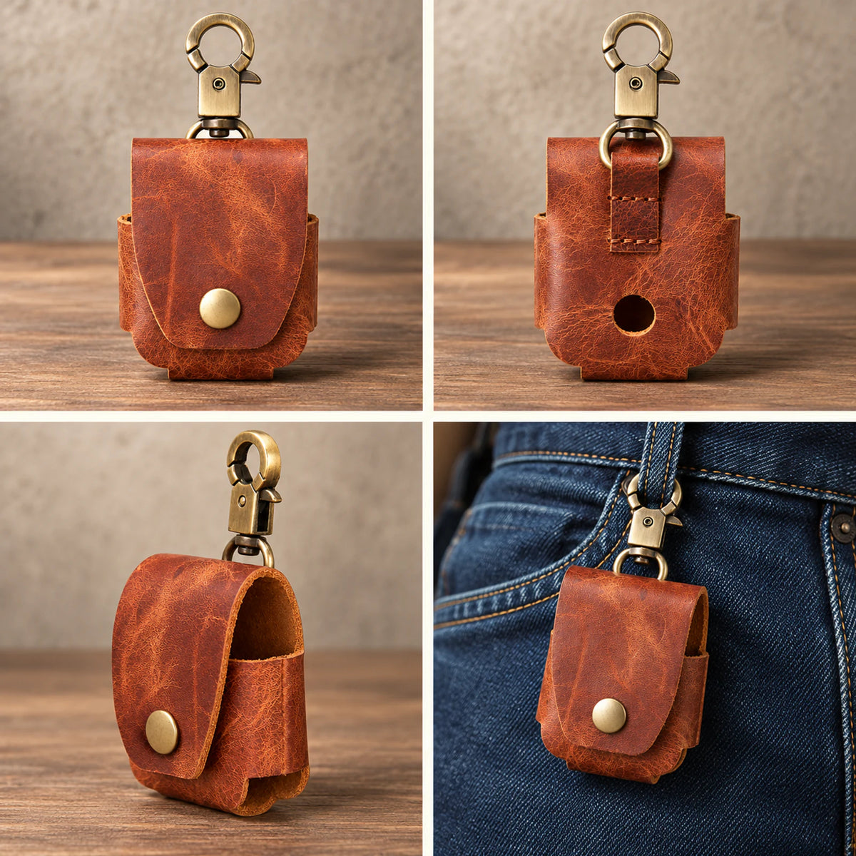 Private label crazy horse leather AirPods 3 keychain case for wholesale OEM production - image 9