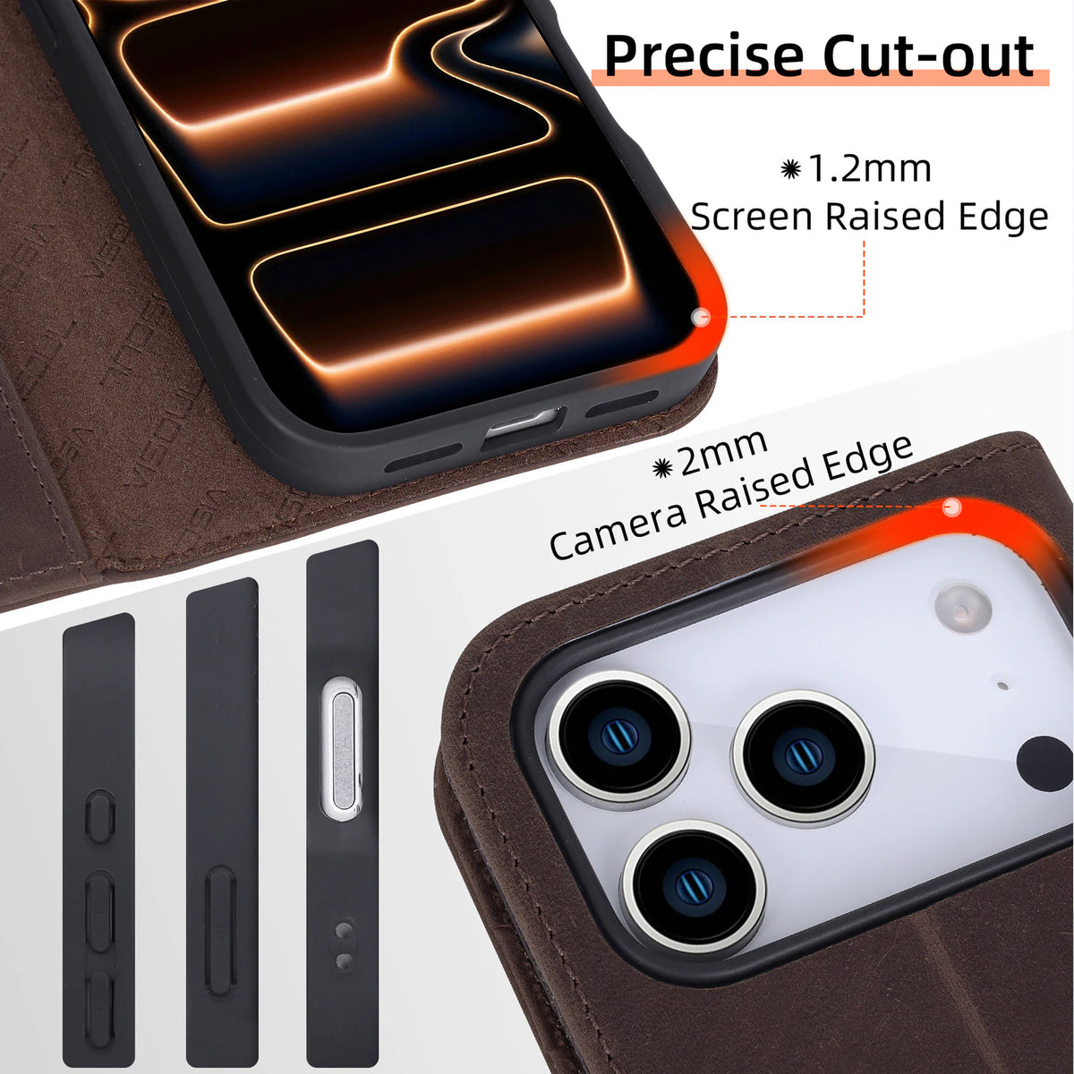 Private label crazy horse leather folio case for iPhone 18 Pro Max wholesale OEM development - image 3