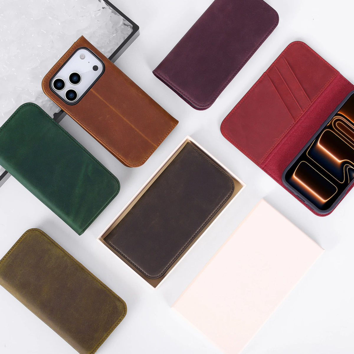 Private label crazy horse leather folio case for iPhone 18 Pro Max wholesale OEM development - image 4