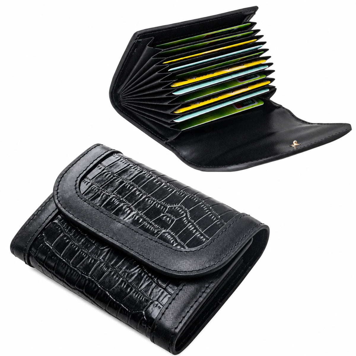 Private label crocodile-embossed leather accordion card holder for wholesale OEM production - image 1