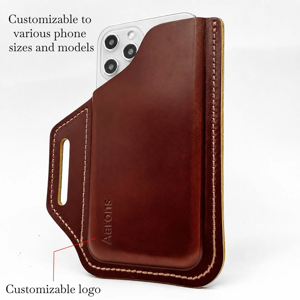 Private label full-grain vegetable-tanned leather belt loop phone holster for wholesale OEM production - image 2