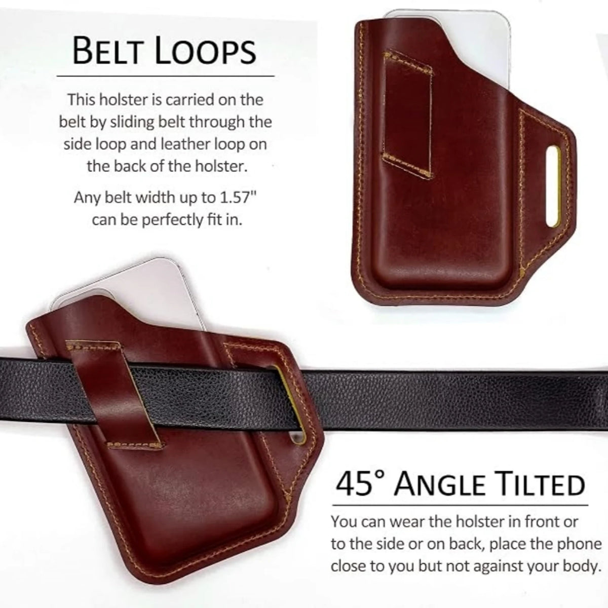 Private label full-grain vegetable-tanned leather belt loop phone holster for wholesale OEM production - image 5