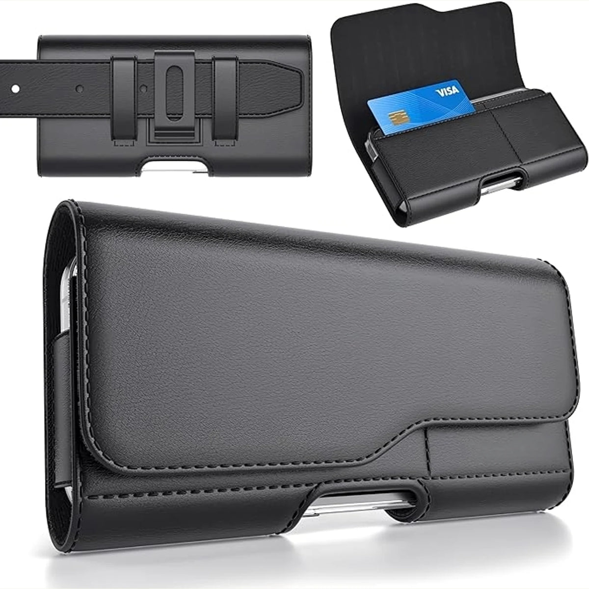 Private label black leather belt clip phone holster wallet for wholesale OEM production - image 1
