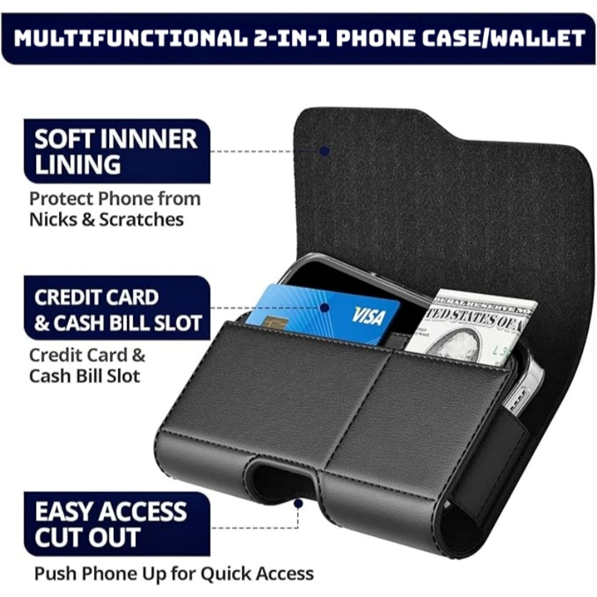 Private label black leather belt clip phone holster wallet for wholesale OEM production - image 4