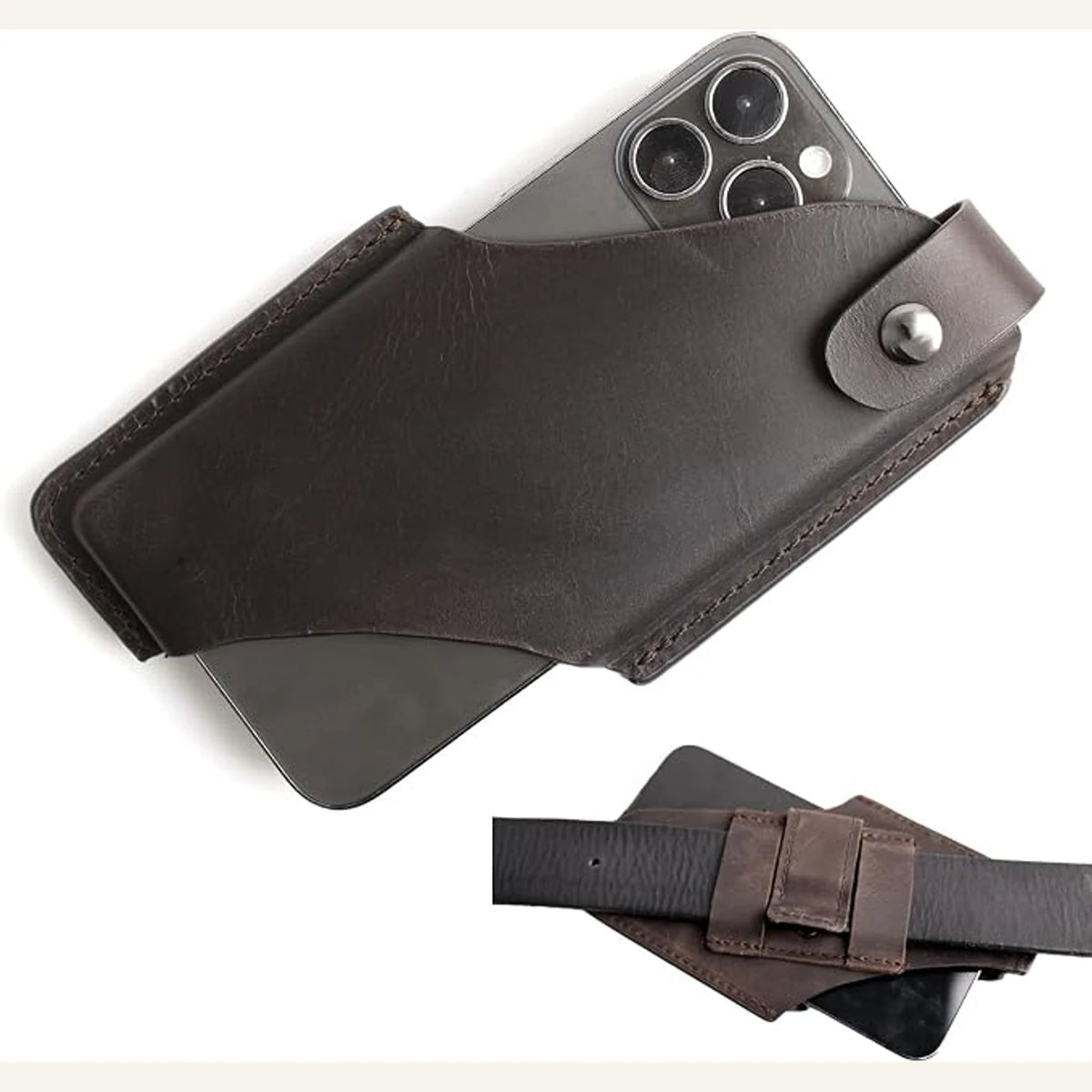 Private label natural leather horizontal belt phone holster for wholesale OEM production - image 1