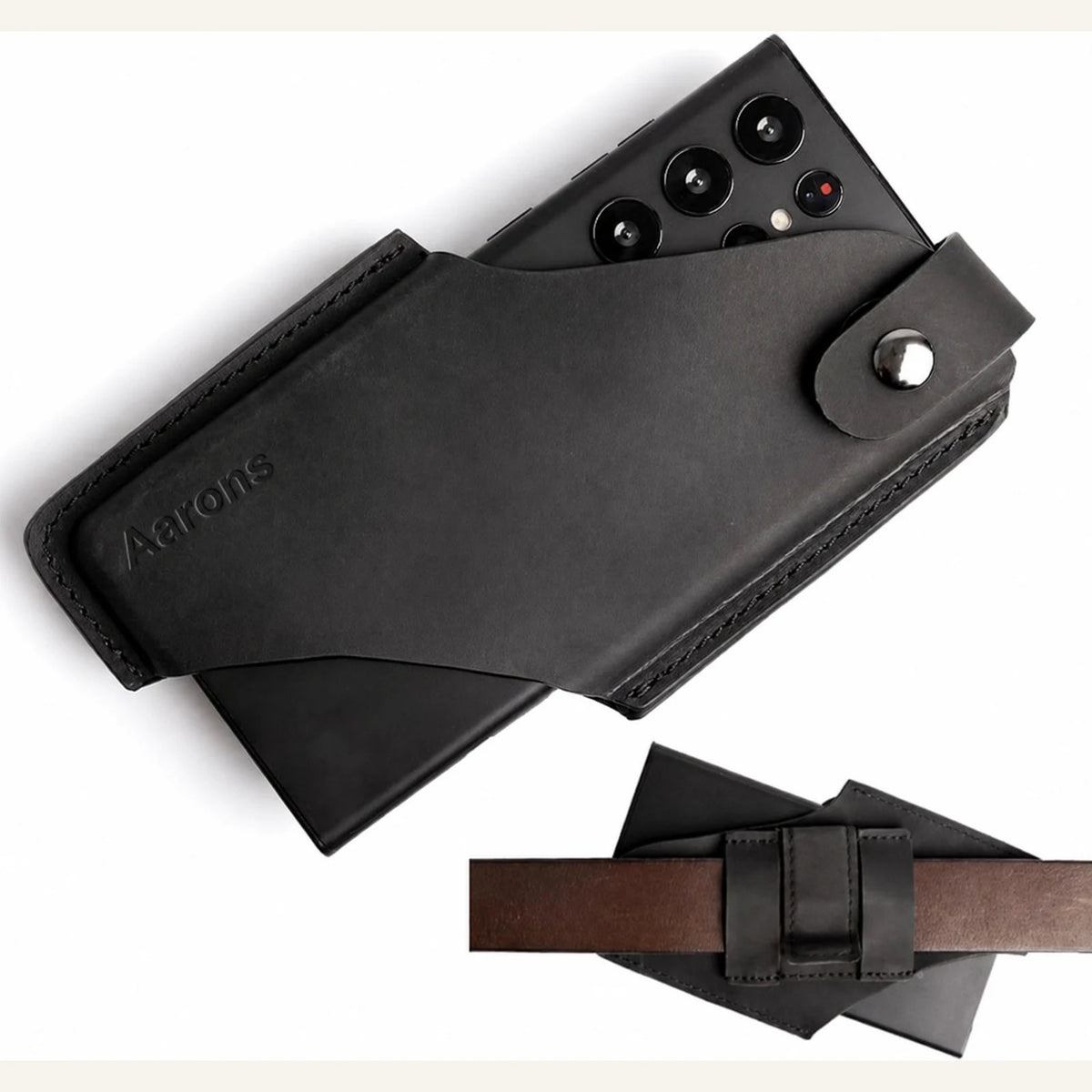 Private label natural leather horizontal belt phone holster for wholesale OEM production - image 2