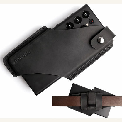 Private label natural leather horizontal belt phone holster for wholesale OEM production - image 2
