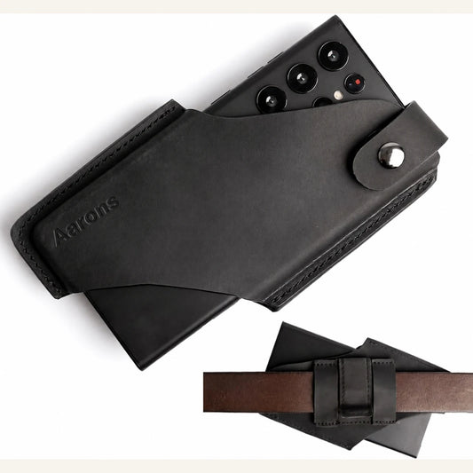 Private label natural leather horizontal belt phone holster for wholesale OEM production - image 2