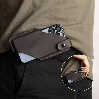 Private label natural leather horizontal belt phone holster for wholesale OEM production - image 3