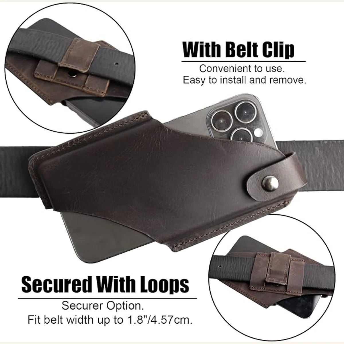 Private label natural leather horizontal belt phone holster for wholesale OEM production - image 5