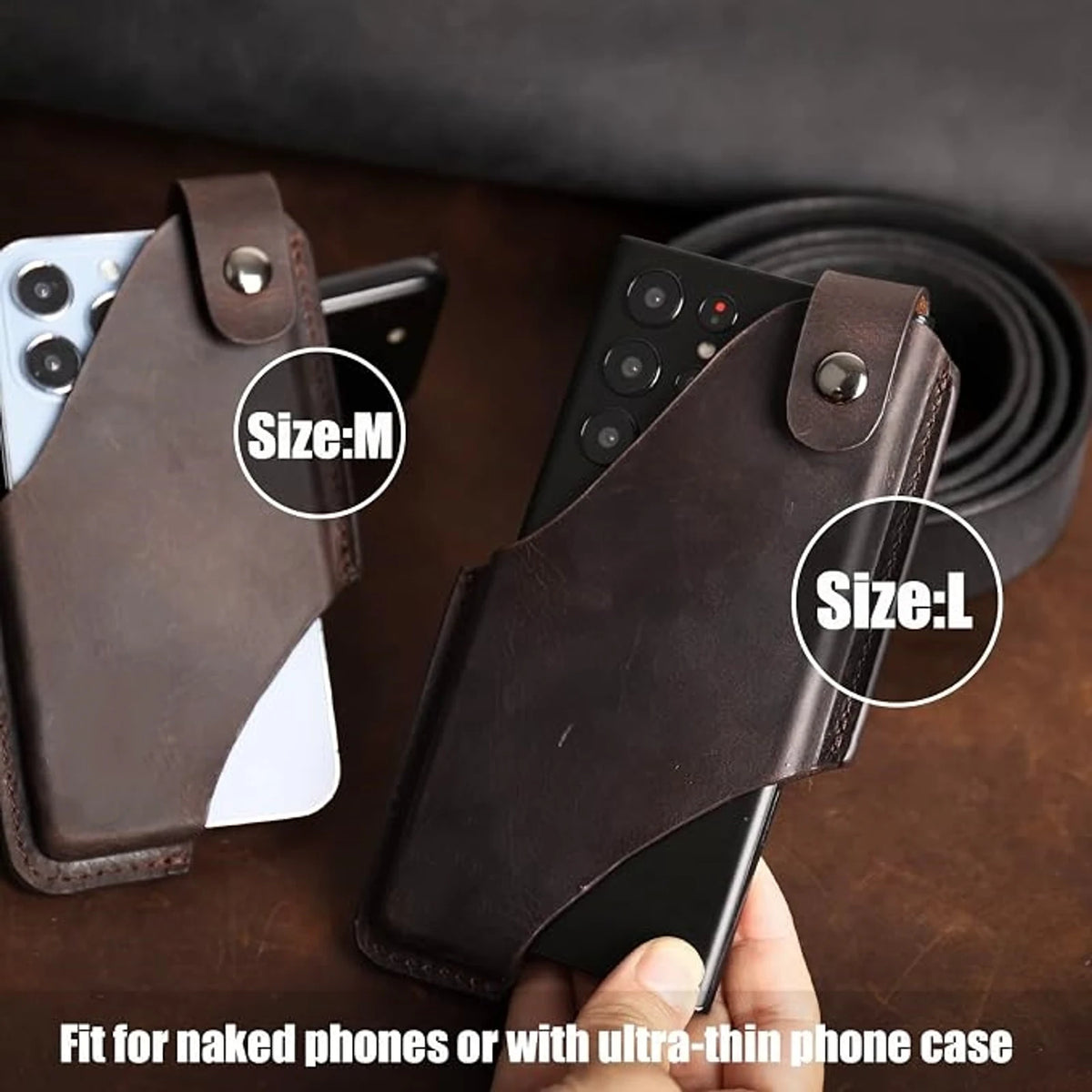 Private label natural leather horizontal belt phone holster for wholesale OEM production - image 6