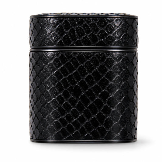 Private label black snake-embossed leather AirPods 1 and 2 case for wholesale OEM production - image 1