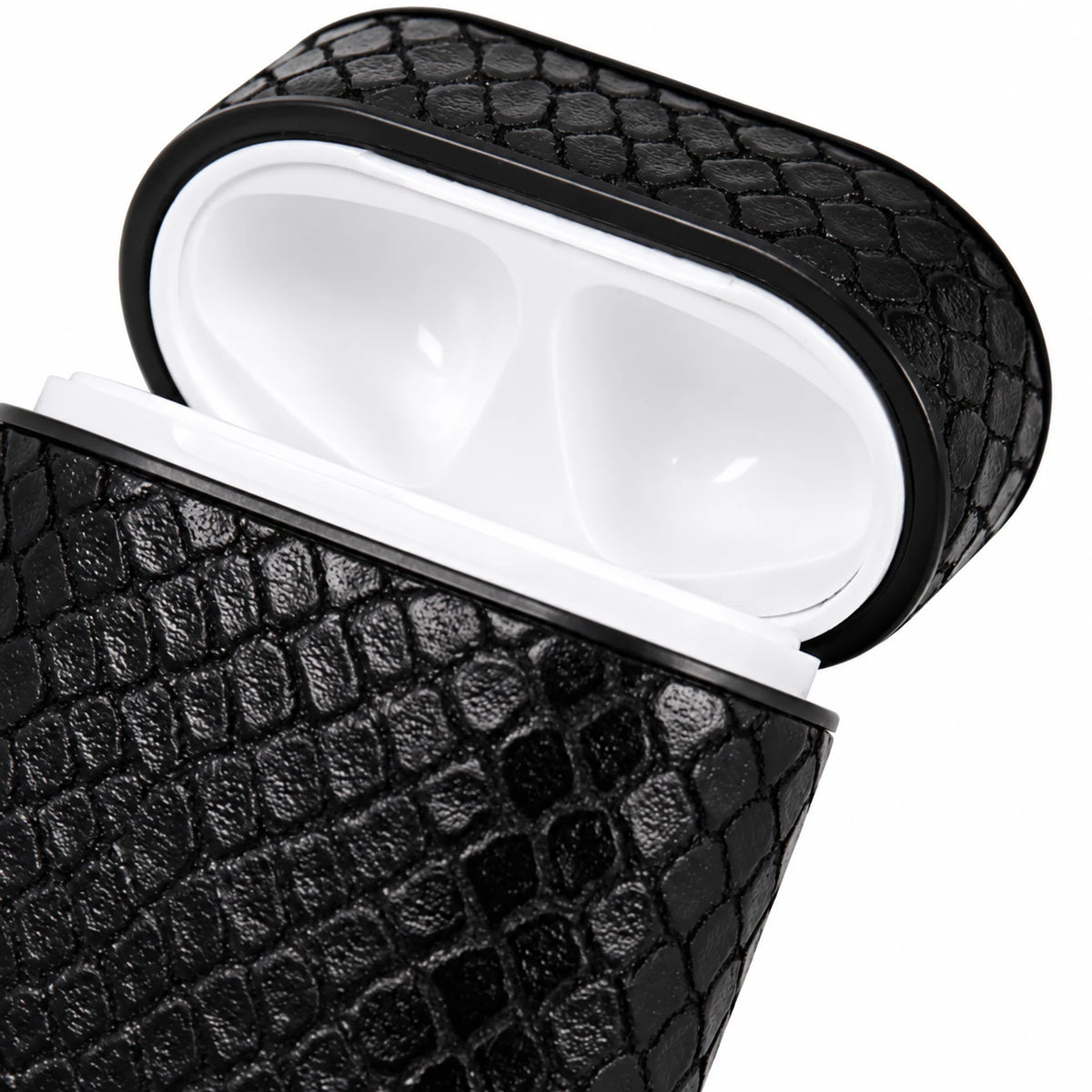 Private label black snake-embossed leather AirPods 1 and 2 case for wholesale OEM production - image 4