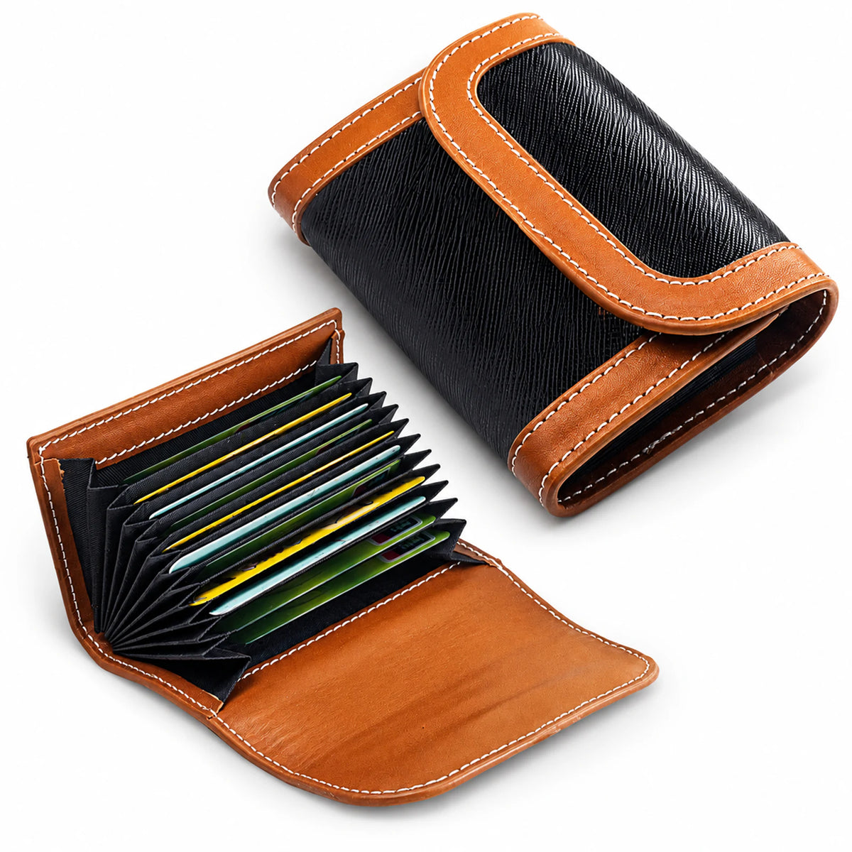 Private label two-tone genuine leather accordion card holder for wholesale OEM production - image 3