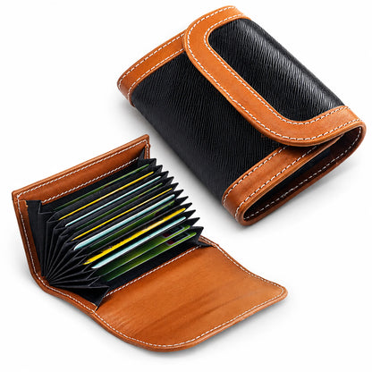 Private label two-tone genuine leather accordion card holder for wholesale OEM production - image 3