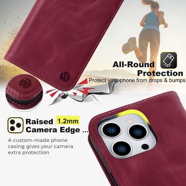 Aaronscase Genuine Leather Purple iPhone 16 Wallet Case (Wholesale / Manufacturer)