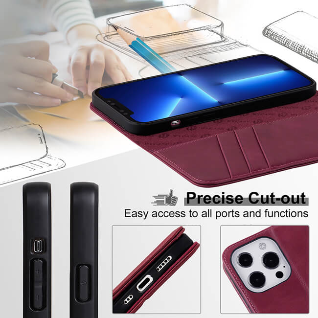 Aaronscase Genuine Leather Purple iPhone 16 Wallet Case (Wholesale / Manufacturer)