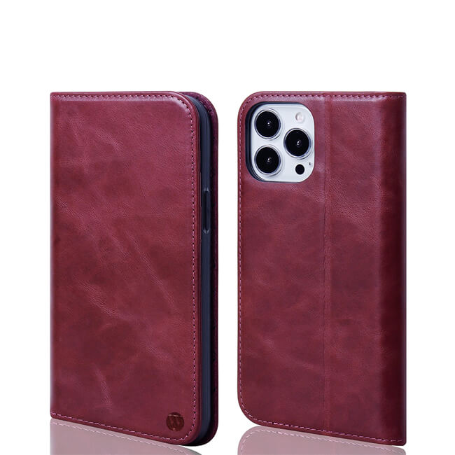 Aaronscase Genuine Leather Purple iPhone 16 Wallet Case (Wholesale / Manufacturer)