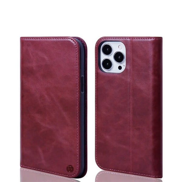 Aaronscase Genuine Leather Purple iPhone 16 Wallet Case (Wholesale / Manufacturer)