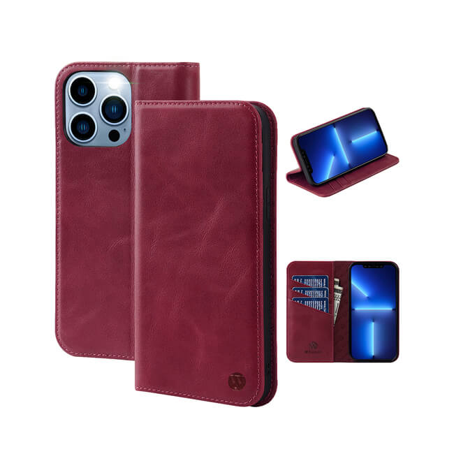 Aaronscase Genuine Leather Purple iPhone 16 Wallet Case (Wholesale / Manufacturer)