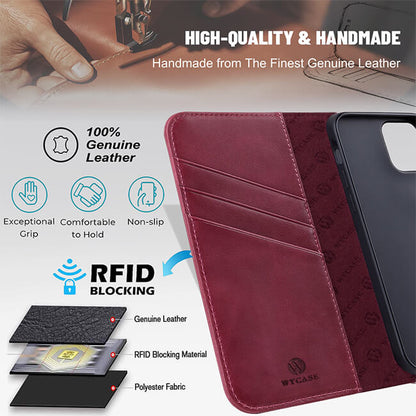 Aaronscase Genuine Leather Purple iPhone 16 Wallet Case (Wholesale / Manufacturer)